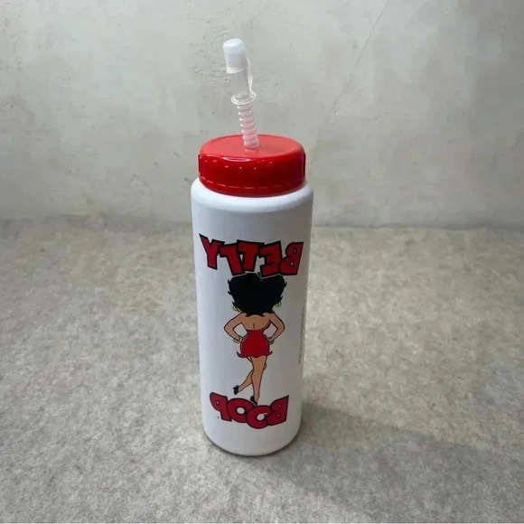 Betty Boop Vintage 1991 Six Flags White Red Water Bottle Cup Bending Straw - Picture 4 of 9
